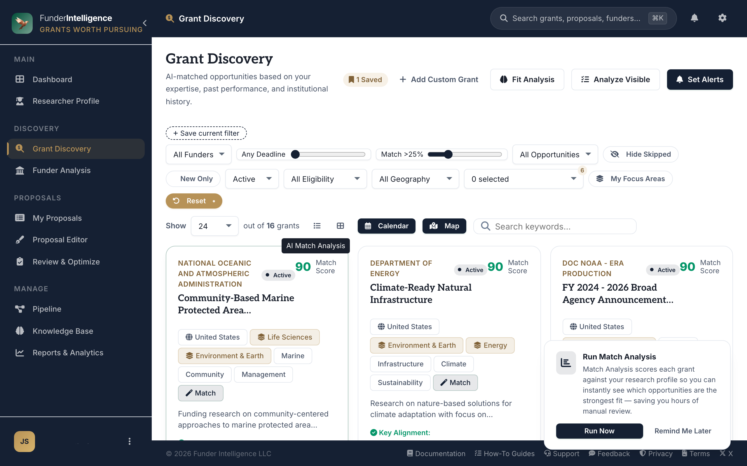 FunderIntelligence research grant search results across federal, state, and foundation sources